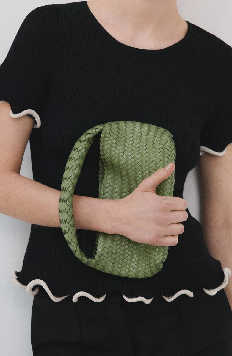 MANGO Ruffle Trim Short Sleeve Sweater, Alternate, color, Black