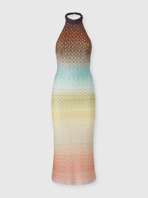 Missoni Multicolor Sleeveless Dress With Halterneck And Faded Effect In Viscose Blend Woman In Multicoloured