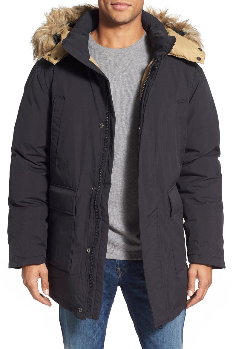 'Iceberg' Water Resistant Down Parka with Faux Fur Trim, Main, color, BLACK