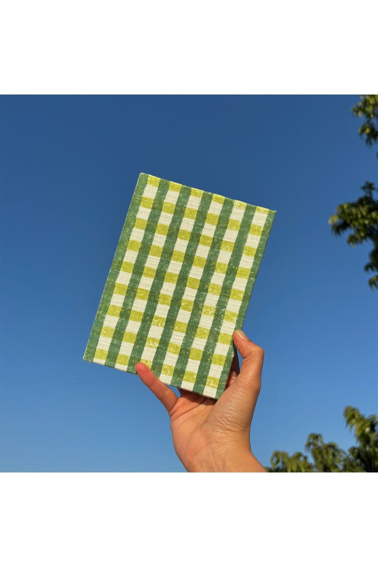 Handcrafted Sustainable A5 Diary Journal Notebook with Handmade Paper, Alternate, color, Green Checks