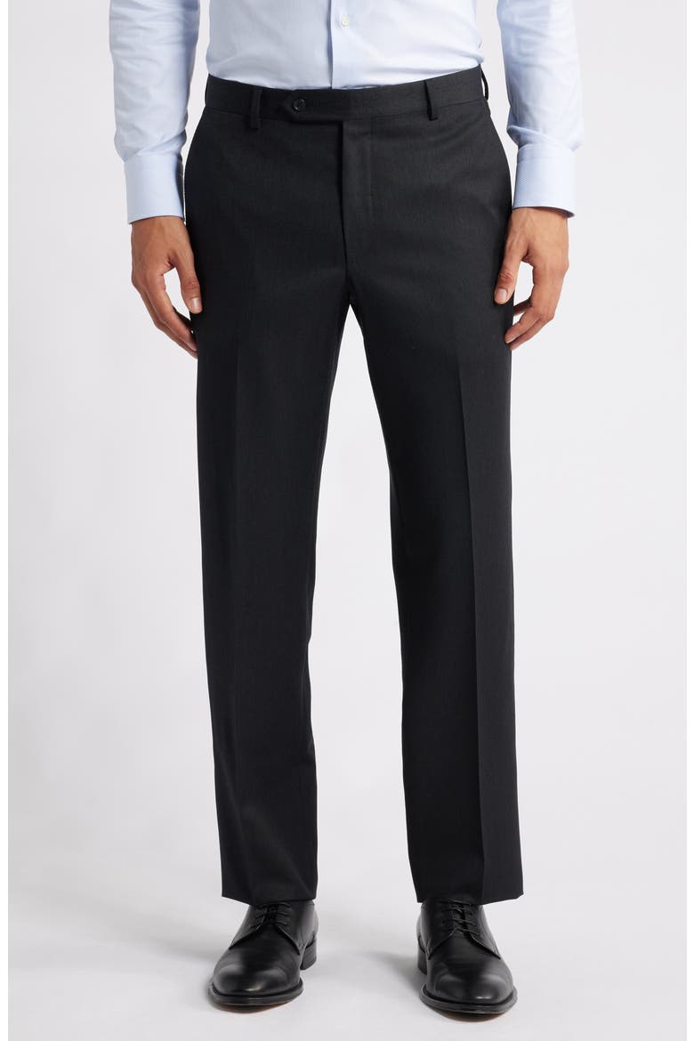 Roica Flat Front Straight Leg Dress Pants, Main, color, BLACK