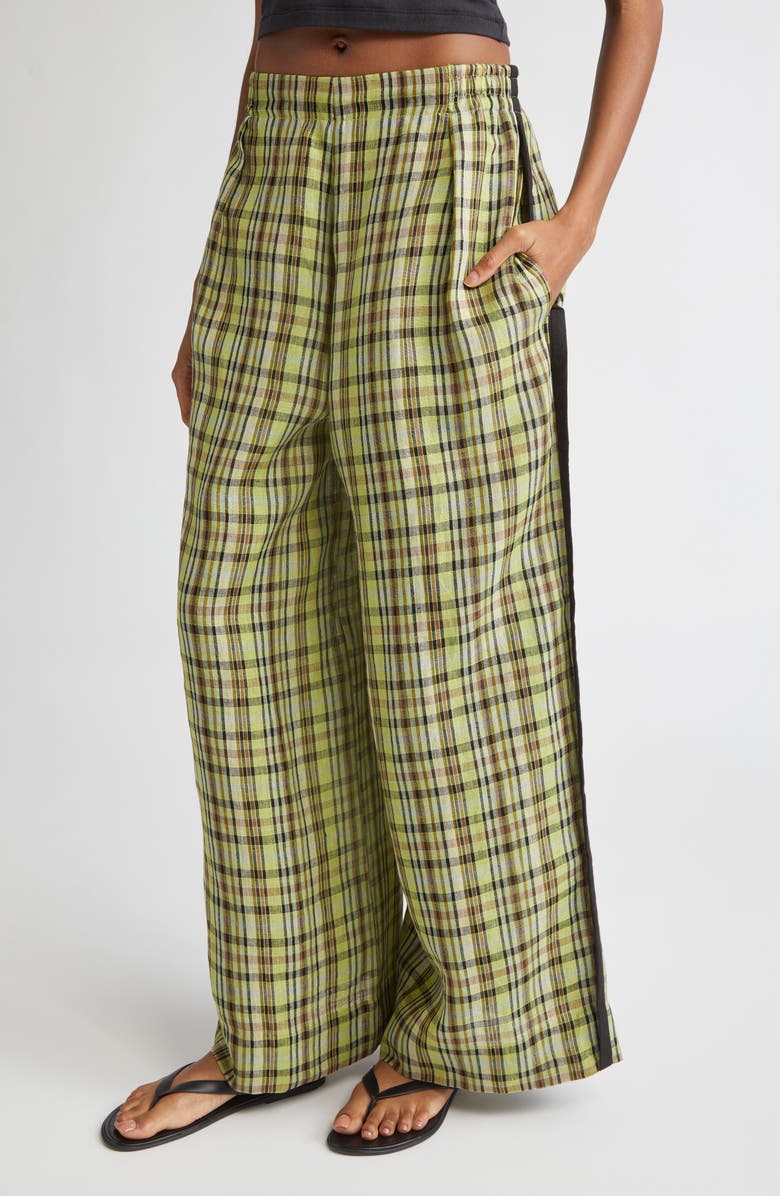 ZANKOV Benjamin Plaid Linen Wide Leg Trousers, Alternate, color, Peridot Multi