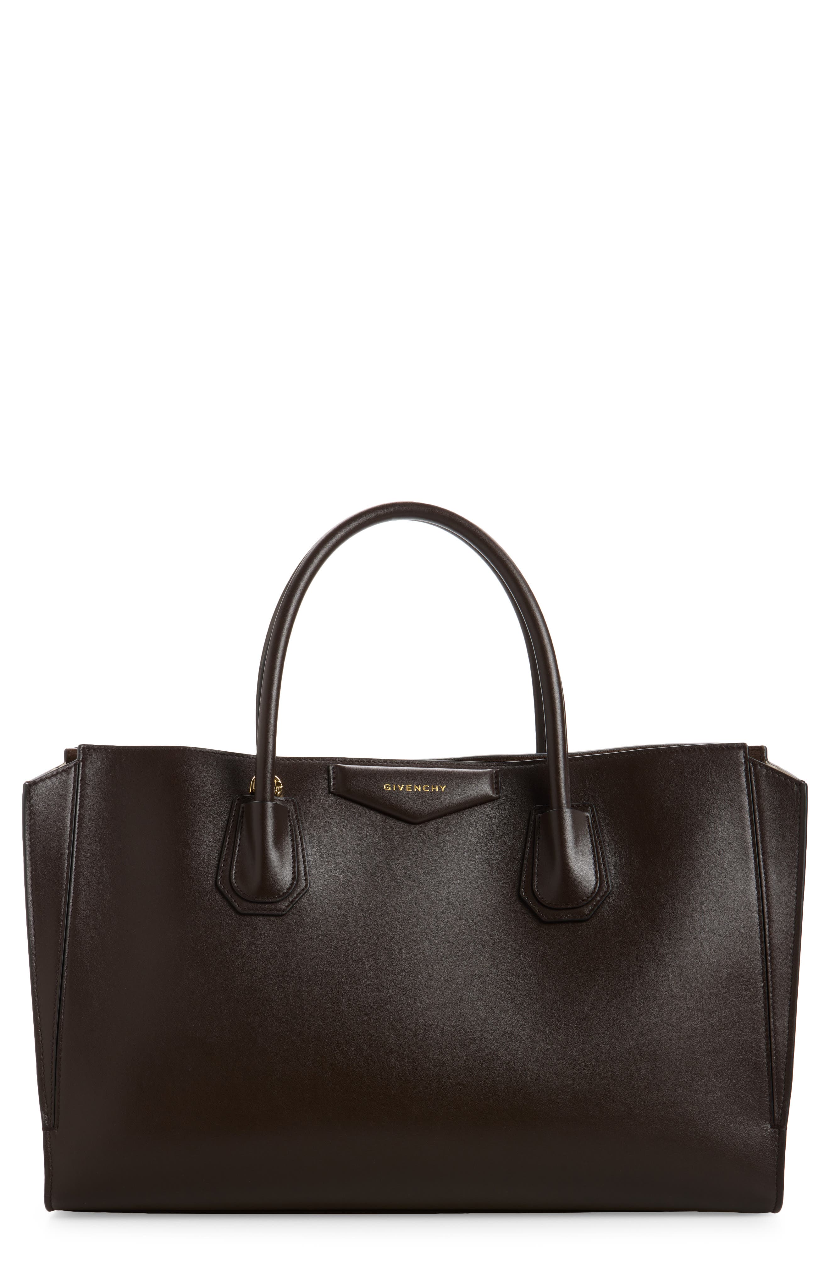 Medium Antigona Leather Cathchall Bag, Main, color, CHOCOLATE