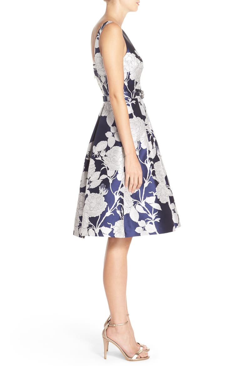 Belted Jacquard Dress, Alternate, color, NEW SILVER