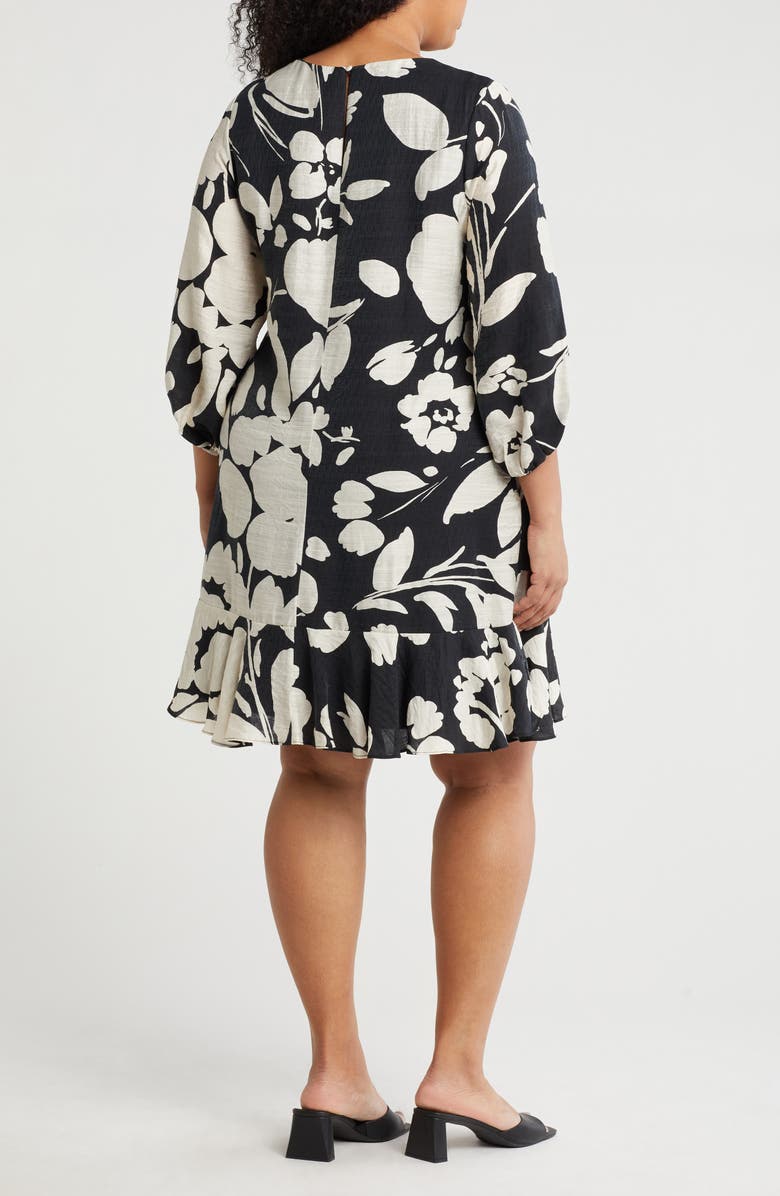 London Times Floral Short Sleeve Flounce Hem Shift Dress, Alternate, color,