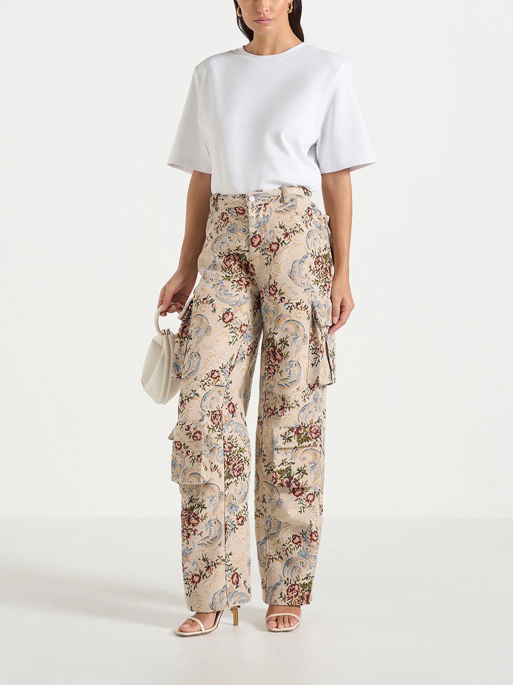 Emilie High Waisted Tapestry Cargo Pants