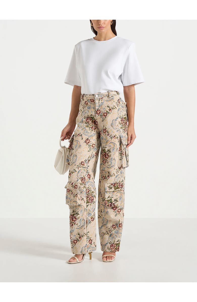 Manière De Voir Emilie High Waisted Tapestry Cargo Pants, Main, color, Beige