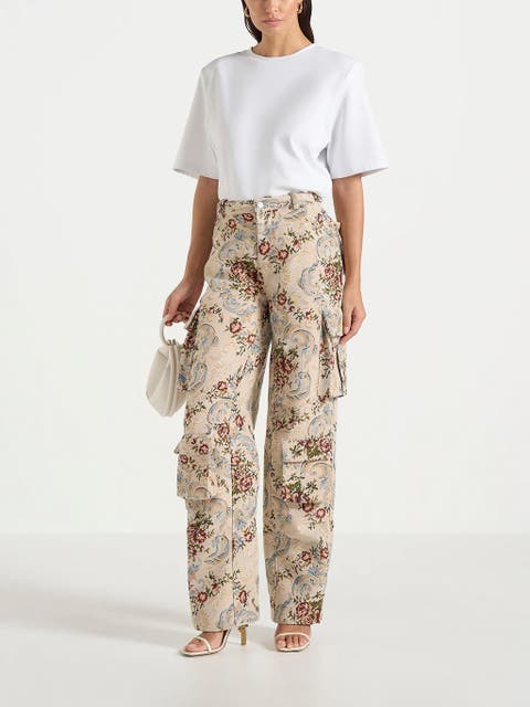 Emilie High Waisted Tapestry Cargo Pants