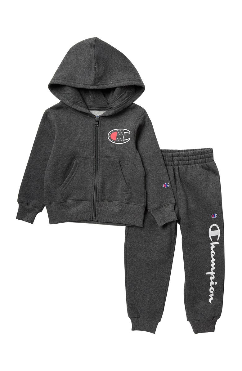 Champion Logo Zip Hoodie & Sweatpants Set, Main, color,