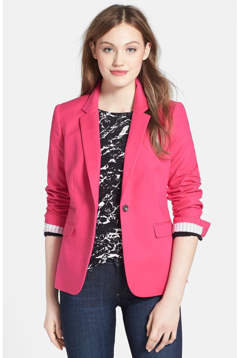 Stretch Cotton One-Button Blazer, Main, color, DARK PINK
