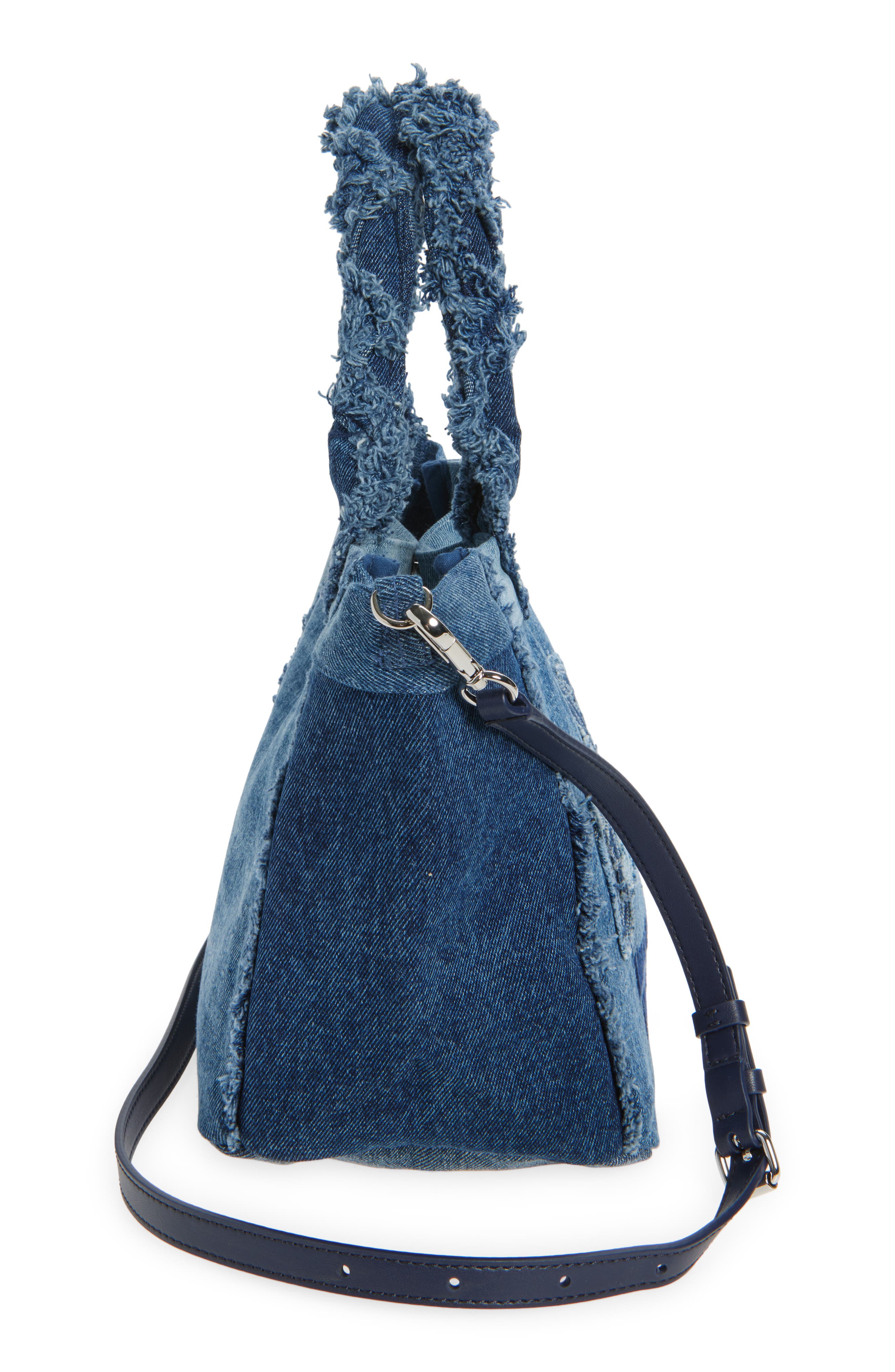 Ganni Small Trapeze Denim Shopper Bag, Alternate, color, Dark Blue Vintage