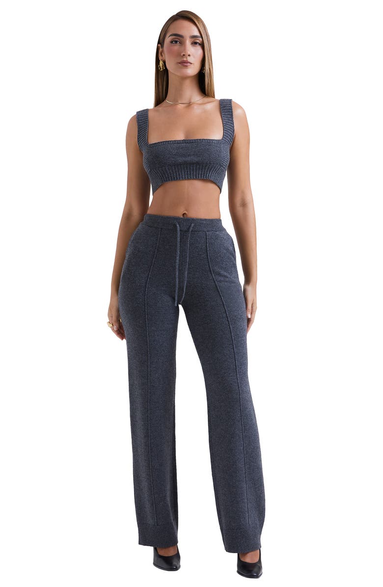 HOUSE OF CB Yalina Tie Waist Knit Track Pants, Alternate, color, Grey Melange