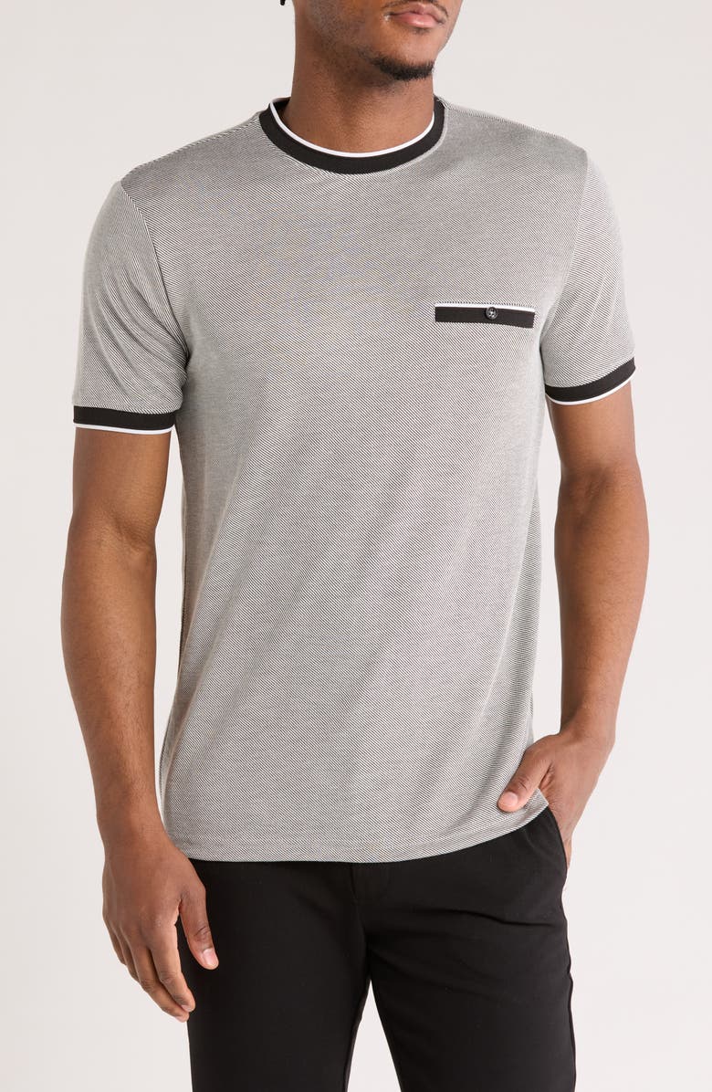 DENIM AND FLOWER Stripe Tipped Pocket T-Shirt, Main, color, Black