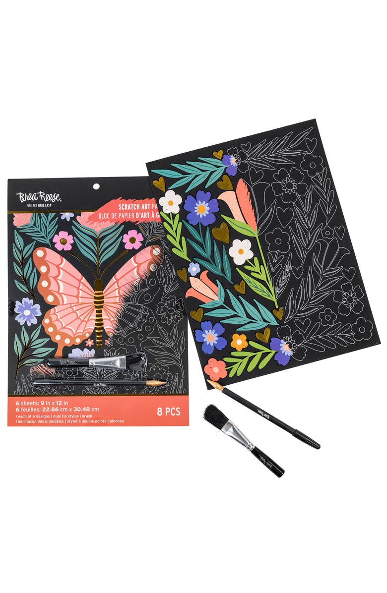 Brea Reese Scratch Art Paper Pad Butterfly Garden, Alternate, color, Multicolored