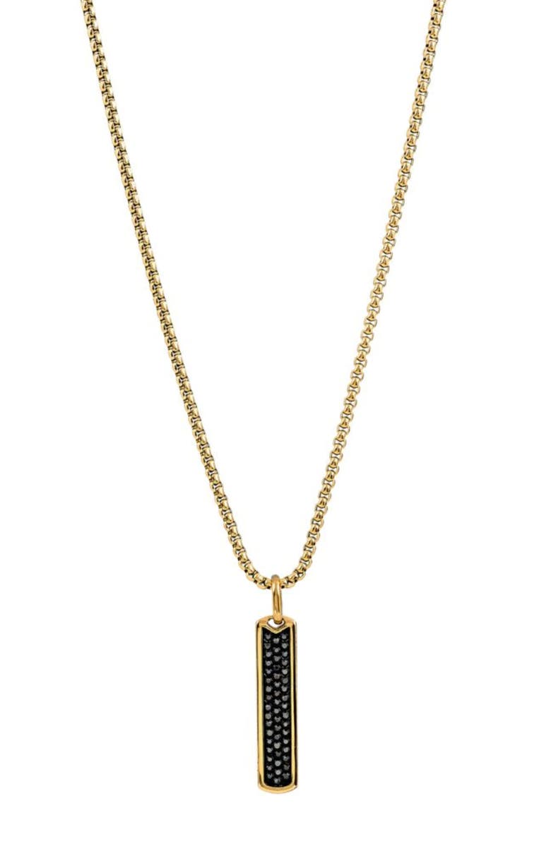 AMERICAN EXCHANGE Men's Pavé Crystal Bar Necklace & Bracelet Set, Alternate, color, Black/ Gold