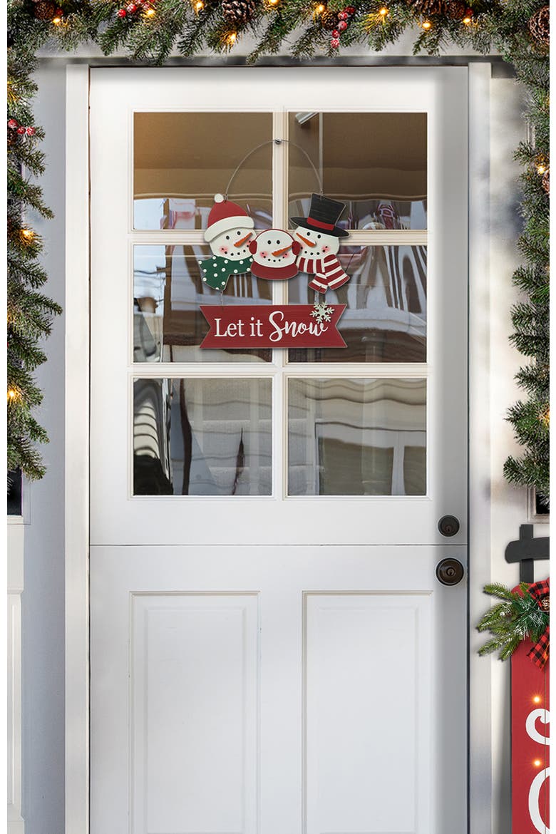 Wooden Christmas Snowman Family Wall Decor, Alternate, color, Red