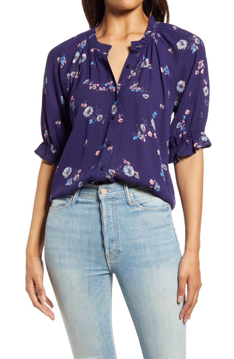 Bobeau Print Button Front Blouse, Main, color,