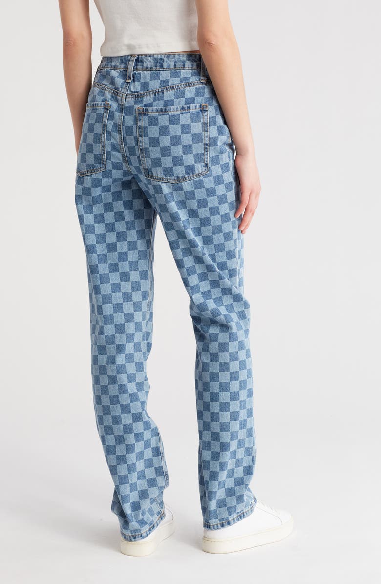 Tinseltown Checkerboard High Waist Straight Leg Jeans, Alternate, color,