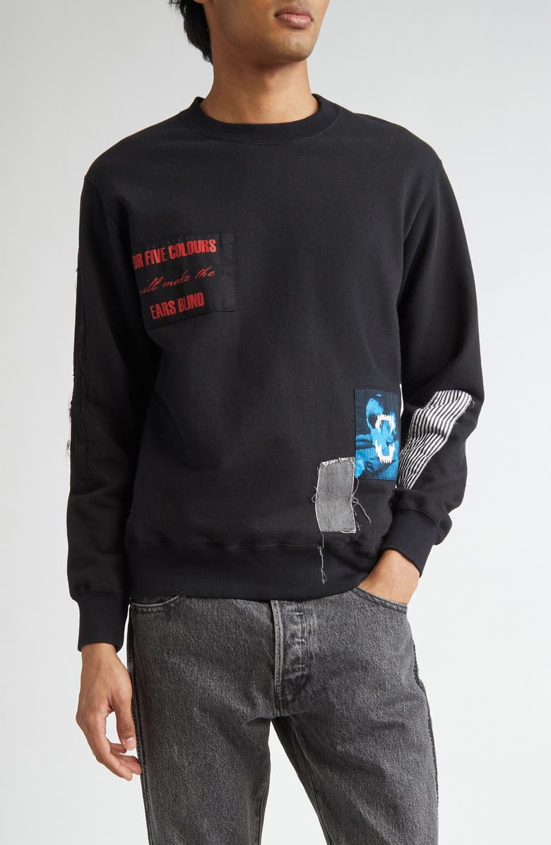 Undercover Distressed Patchwork Cotton French Terry Sweatshirt, Main, color,