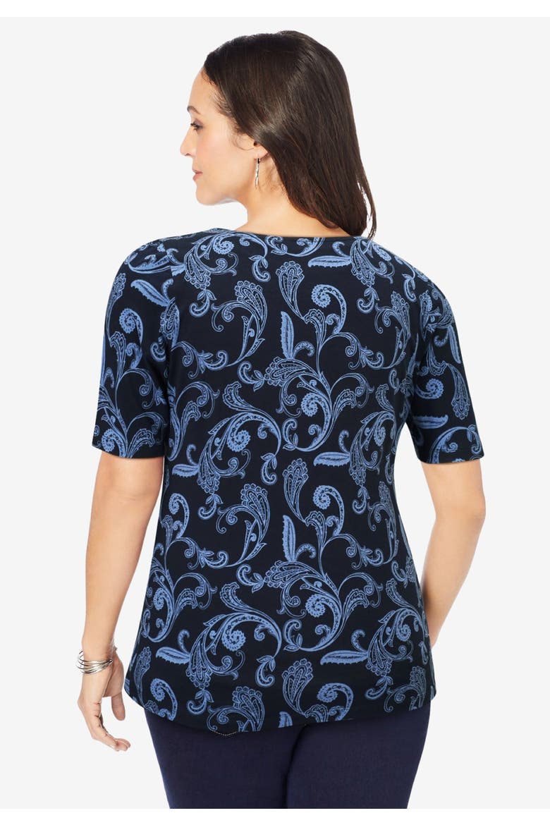 Stretch Cotton Square Neck Tee, Alternate, color, OCEAN PRINT