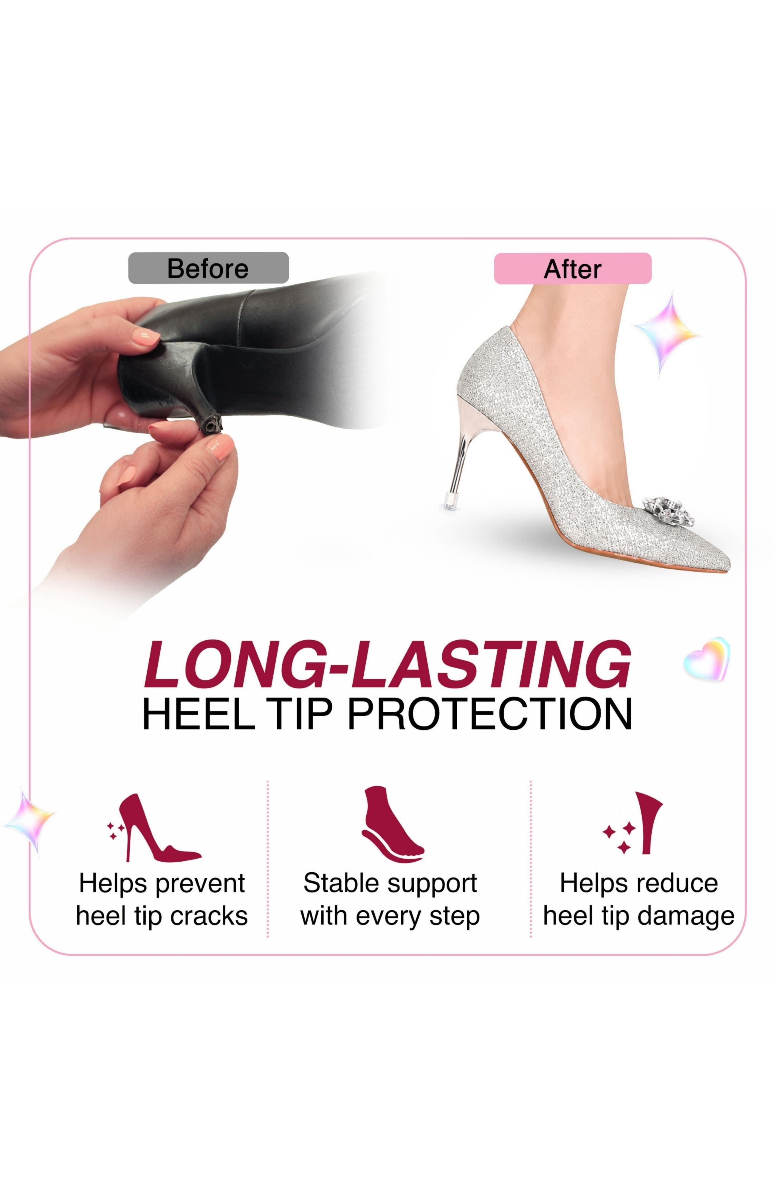 3 Pairs Round Heel Protectors, Alternate, color, Clear