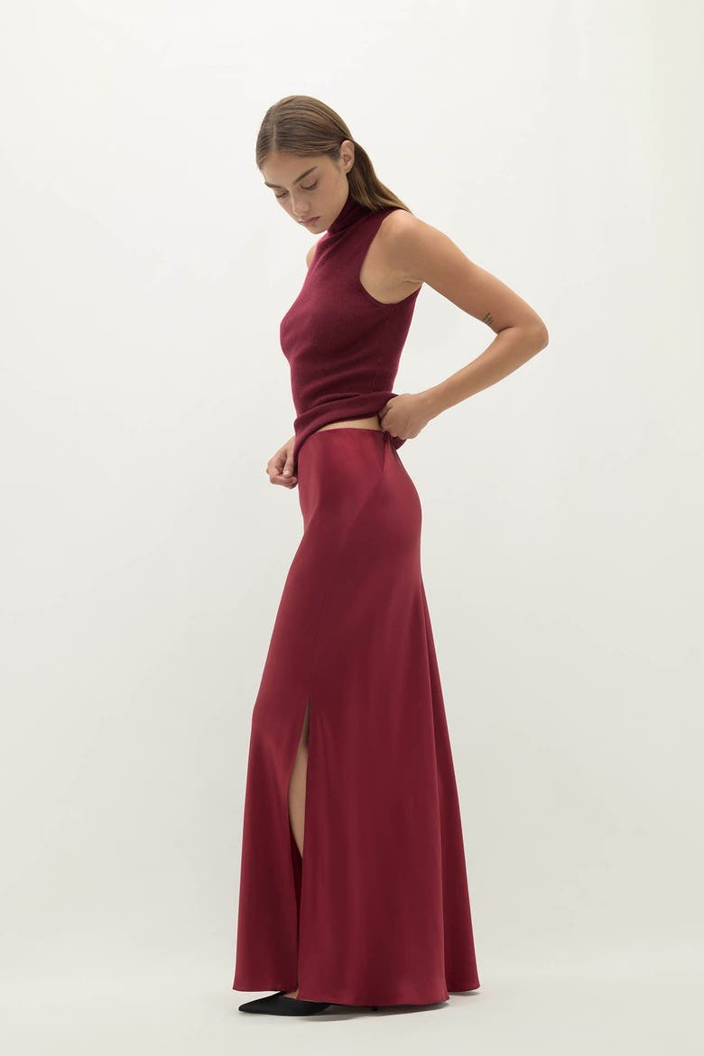 Siren Silk Maxi Skirt, Alternate, color, Bordeaux