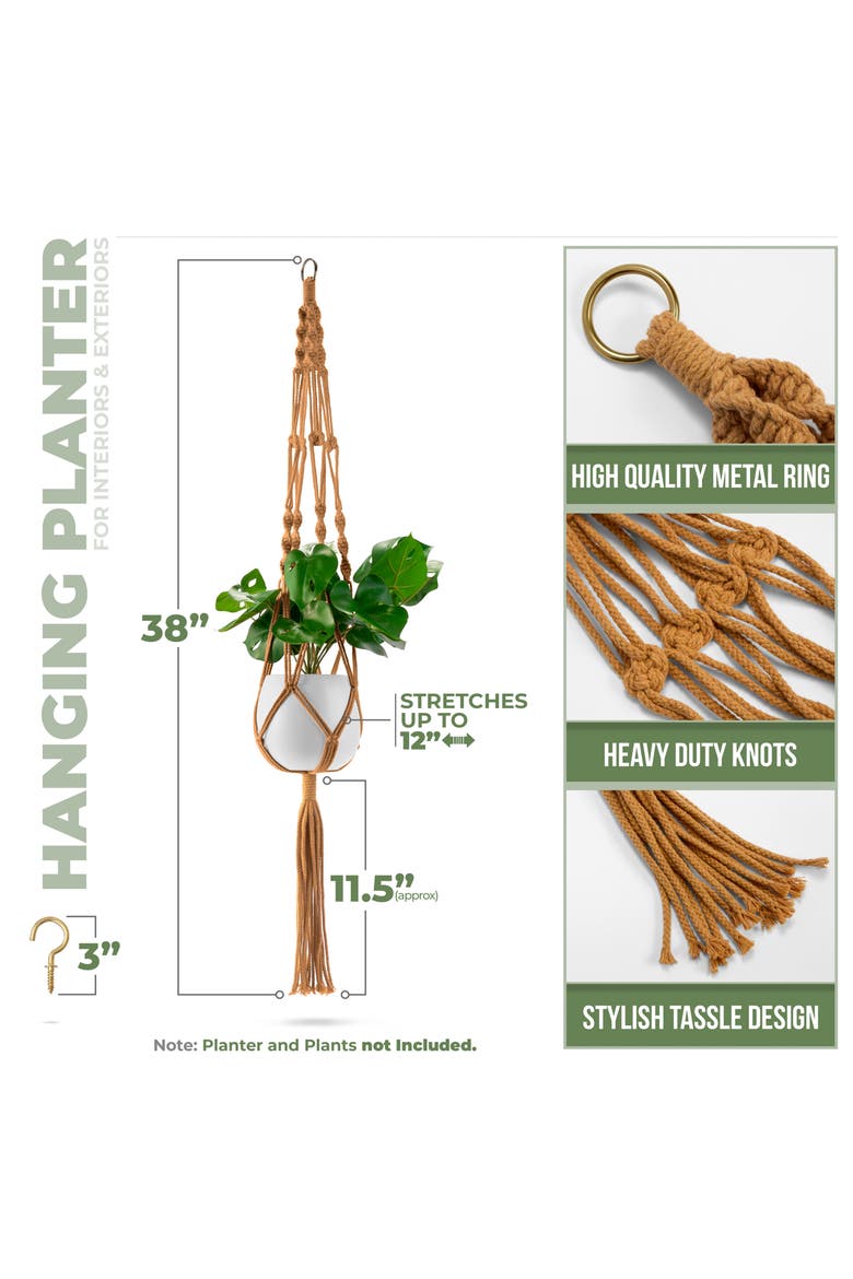 Set of 6 Macramé Plant Hangers, Alternate, color, BROWN
