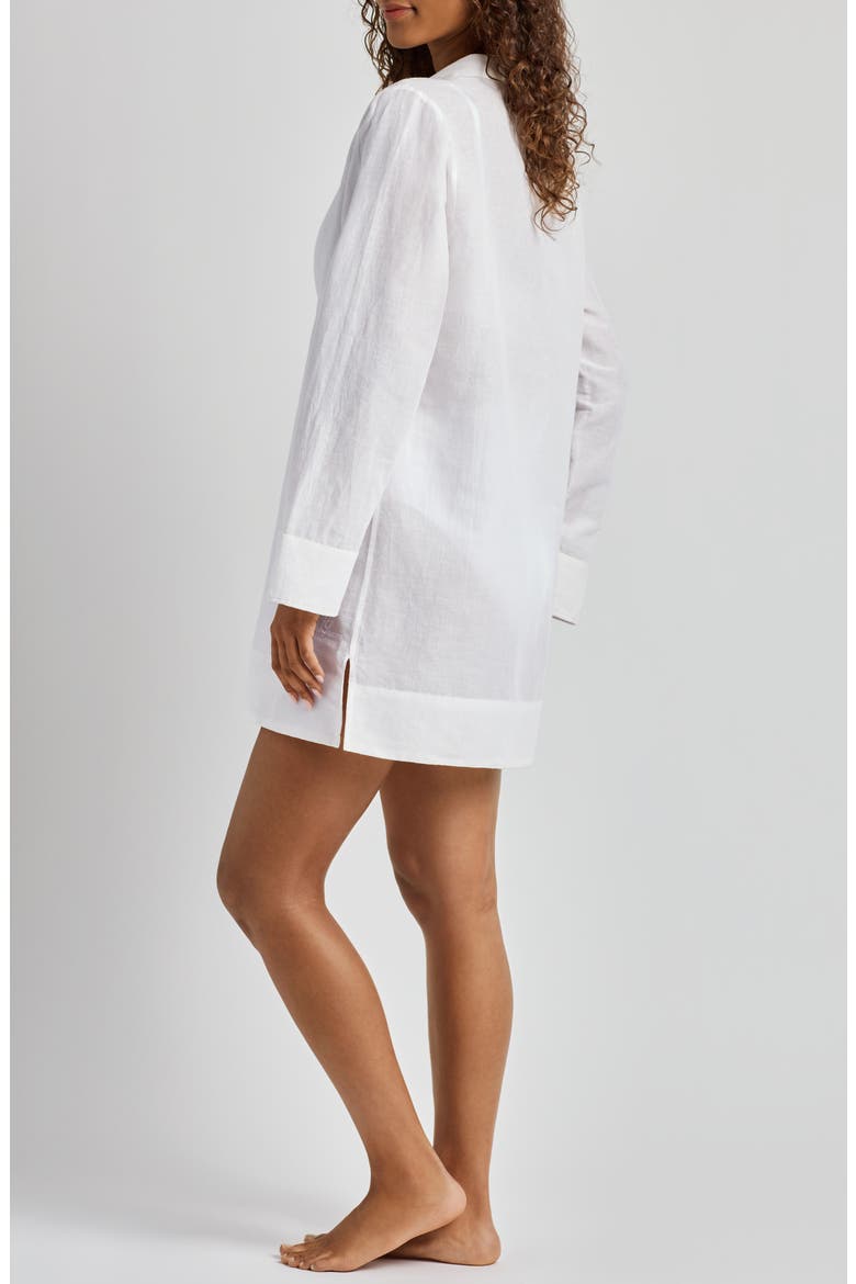 Wide Cuff Long Sleeve Linen & Cotton Cover-Up Dress, Alternate, color, WHITE
