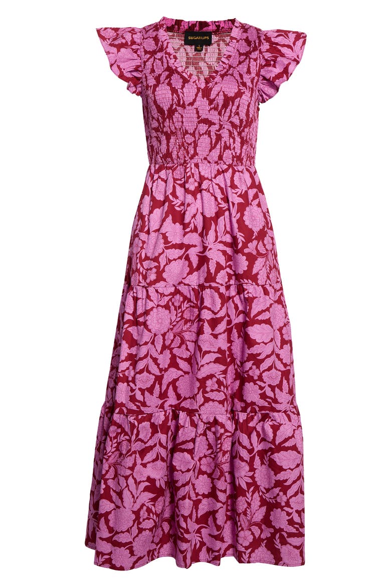 Sunfire Floral Cotton Sundress, Alternate, color, BURGUNDY-PINK