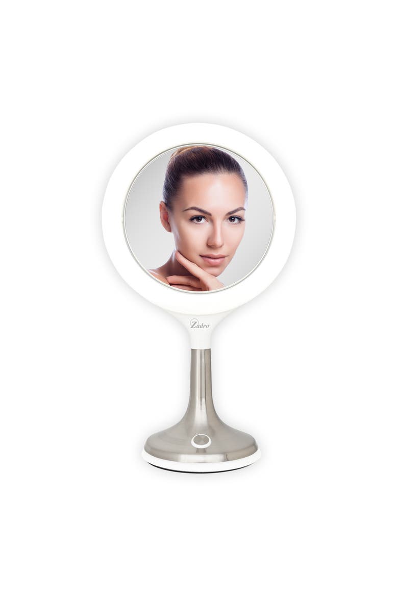 Solana Lighted Makeup Mirror with 8X/1X Magnification & Touch Pad, Alternate, color, Satin Nickel