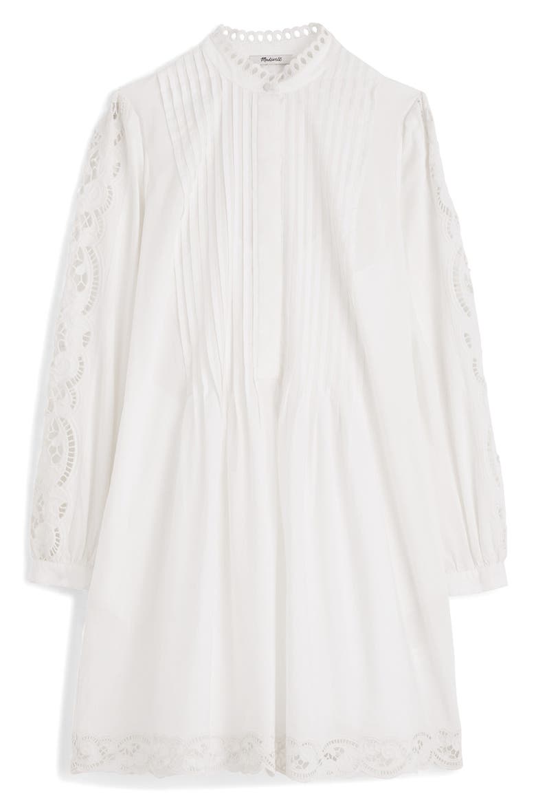 Pintuck Eyelet Long Sleeve Minidress, Alternate, color, WHITE