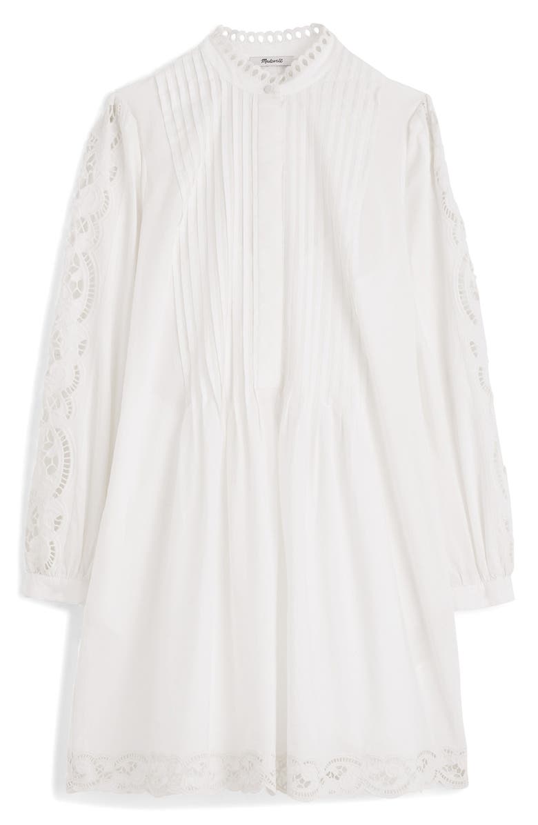 Madewell Pintuck Eyelet Long Sleeve Minidress, Alternate, color, White