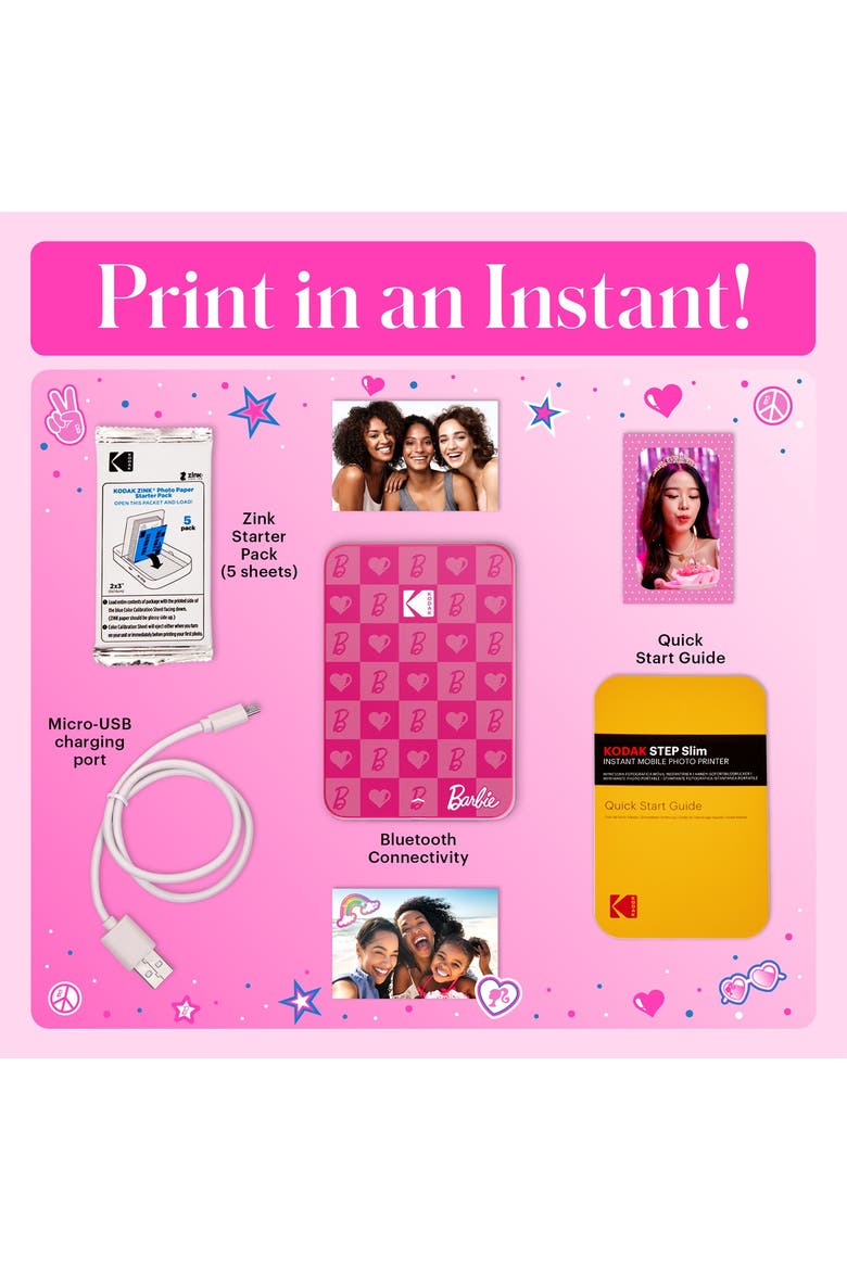 Step Slim Wireless Instant Portable Photo Printer, 2x3 Full Color Portable Printer, Alternate, color, Pink