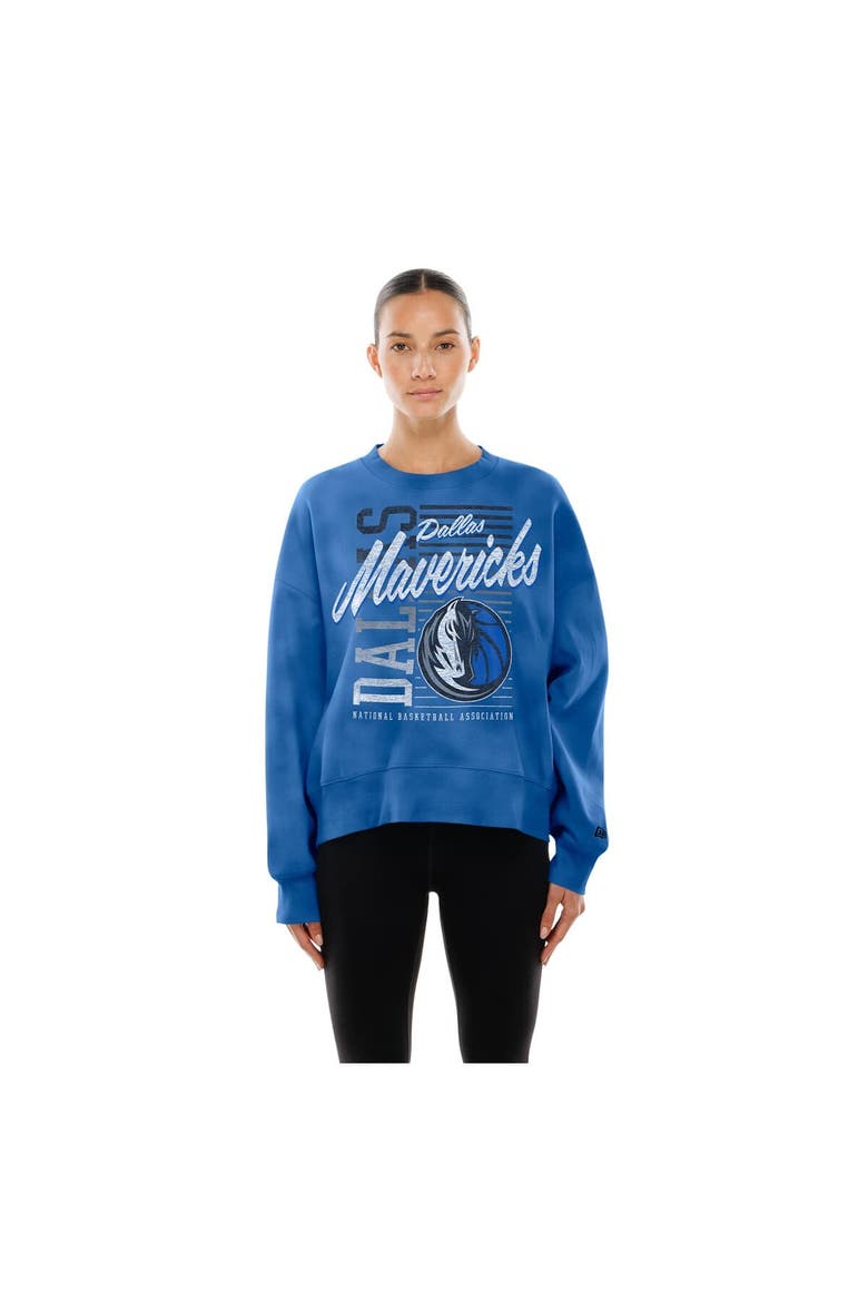 Women's New Era Blue Dallas Mavericks Boxy Throwback Mineral Wash Sweatshirt, Alternate, color, Blue