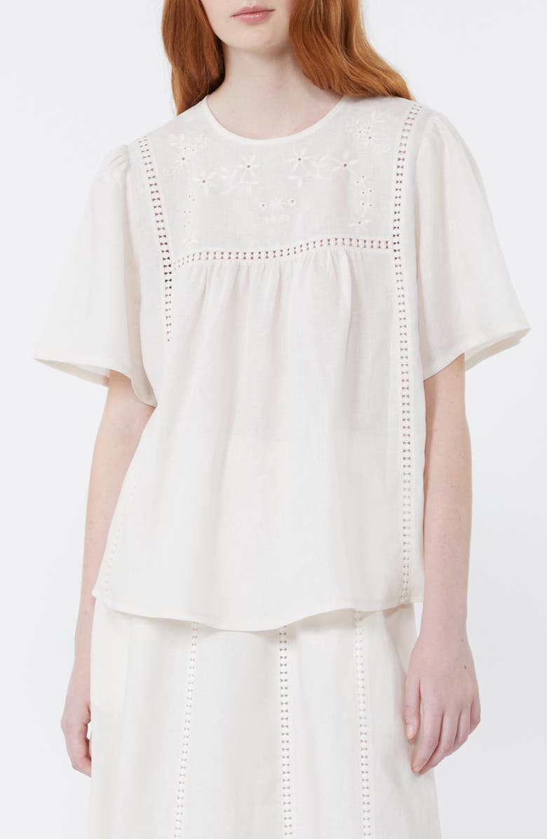 Weekend Max Mara Bacino Embroidery Top, Main, color, Ecru