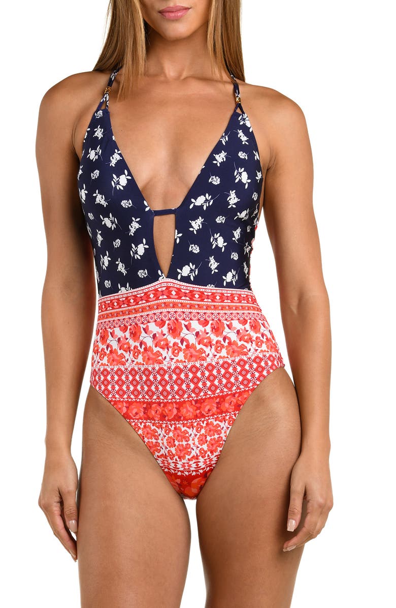 Sunshine 79 Flowers & Stripes One-Piece Swimsuit, Alternate, color, 