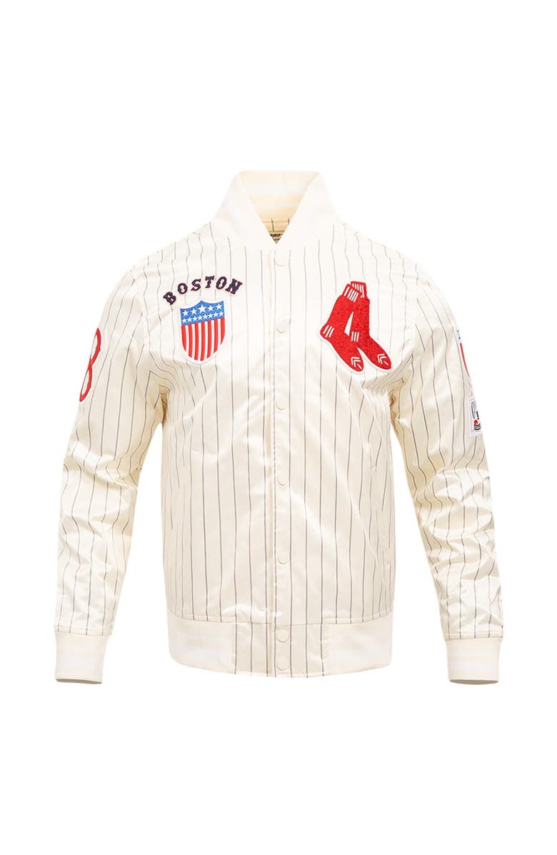 PRO STANDARD Men's Pro Standard Cream Boston Red Sox Cooperstown Collection Pinstripe Retro Classic Satin Full-Snap Jacket, Alternate, color, Cream