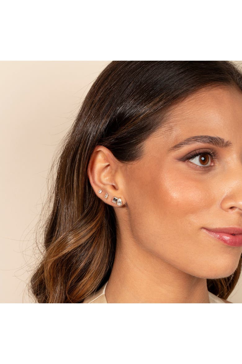 Lab Grown Diamond Emerald X Pear Stud Earring 14K, Alternate, color, 14K White Gold