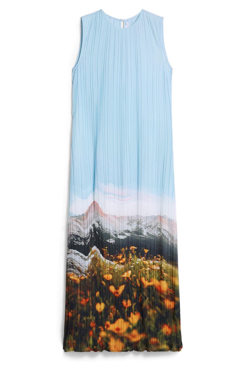 Landscape Plissé Shift Midi Dress, Alternate, color, LIGHT BLUE