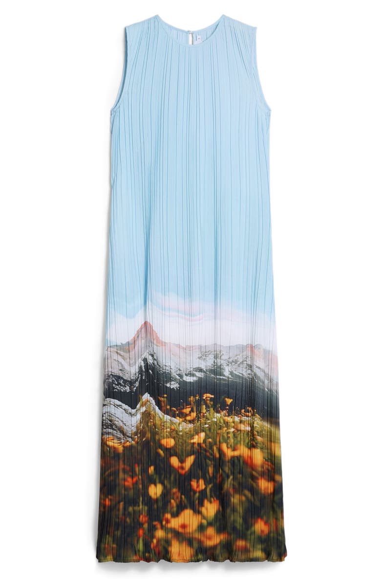 Desigual Landscape Plissé Shift Midi Dress, Alternate, color, Light Blue