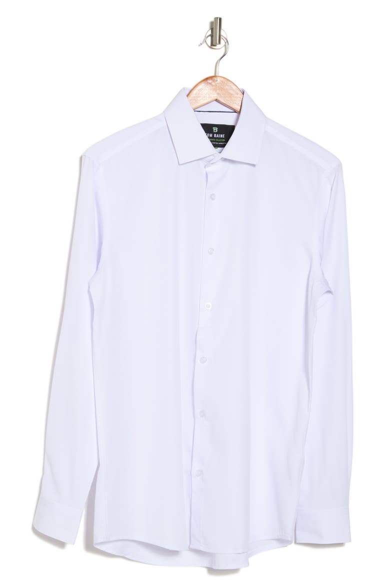 Slim Fit Solid Wrinkle Resistant Performance Stretch Button-Up Shirt, Alternate, color, WHITE