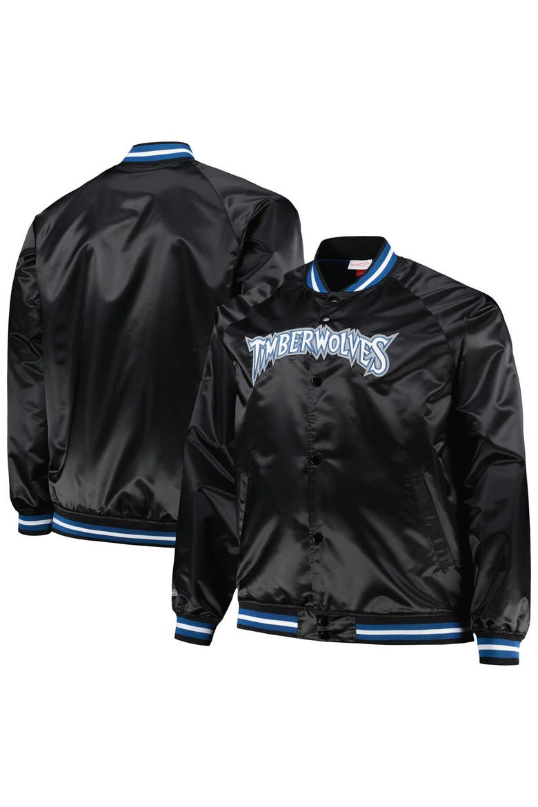 Men's Mitchell & Ness Black Minnesota Timberwolves Big & Tall Hardwood Classics Wordmark Satin Raglan Full-Zip Jacket, Alternate, color, Black