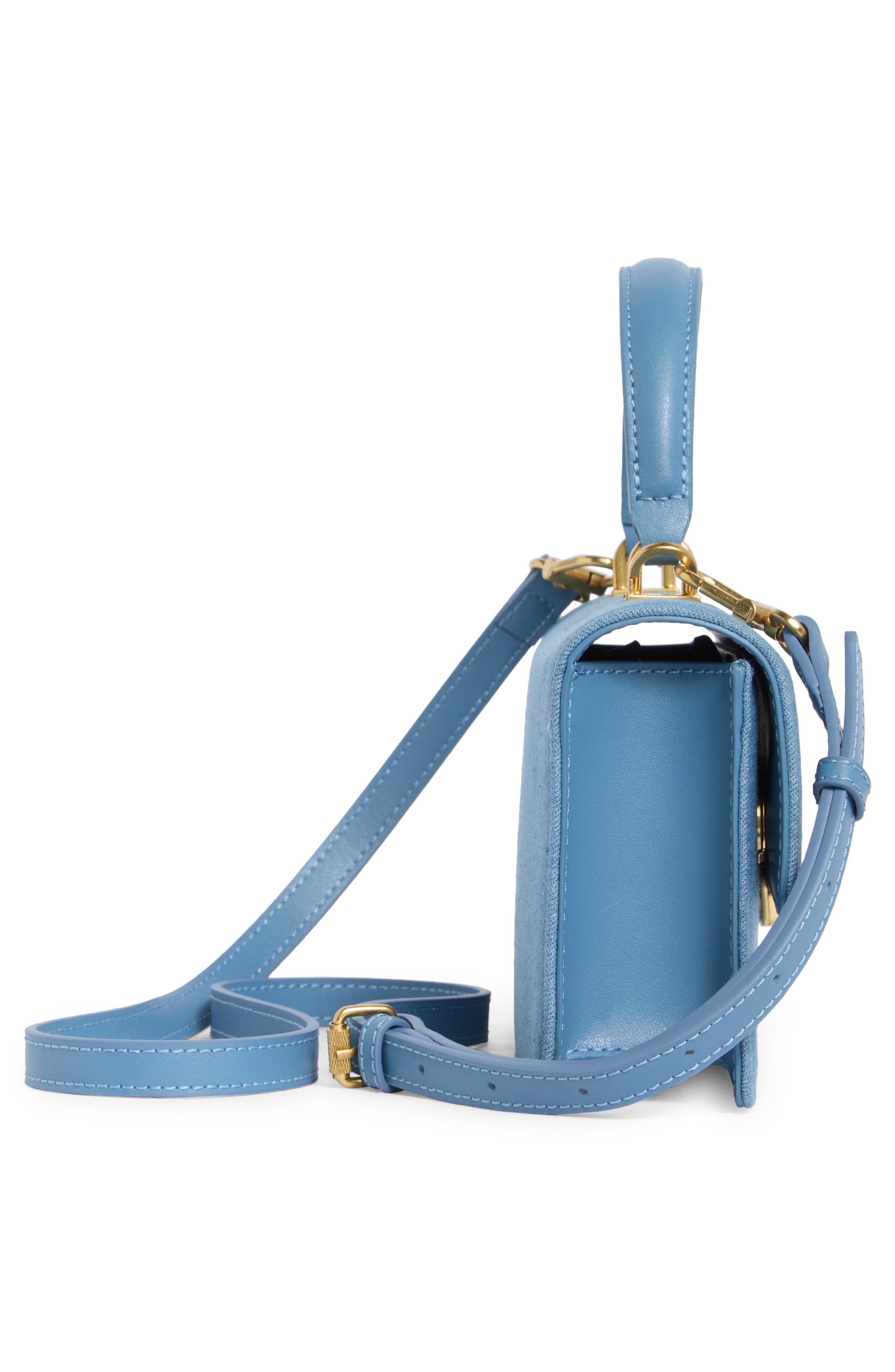 Off-White East/West Jitney Top Handle Denim Satchel, Alternate, color, Light Blue