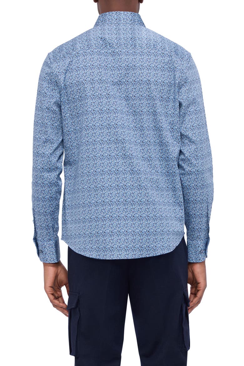 Karl Shaped Fit Abstract Print Stretch Button-Up Shirt, Alternate, color, COBALT