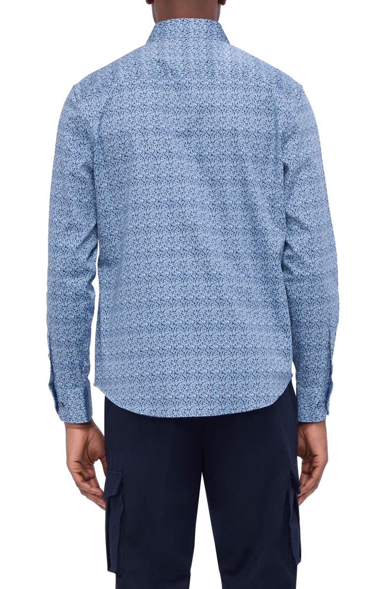 Bugatchi Karl Shaped Fit Abstract Print Stretch Button-Up Shirt, Alternate, color, Cobalt