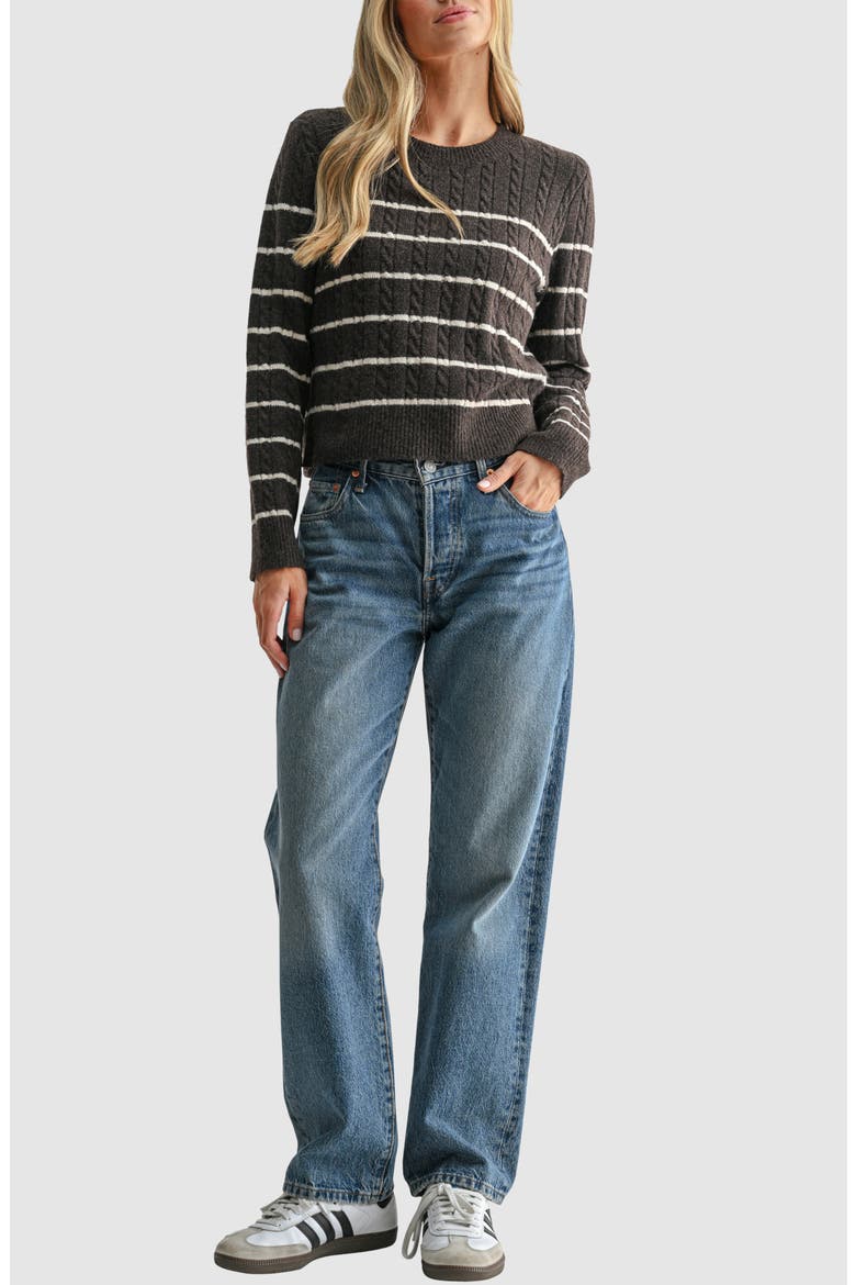 Striped Cable Knit Sweater, Alternate, color, BROWN CREAM STRIPE