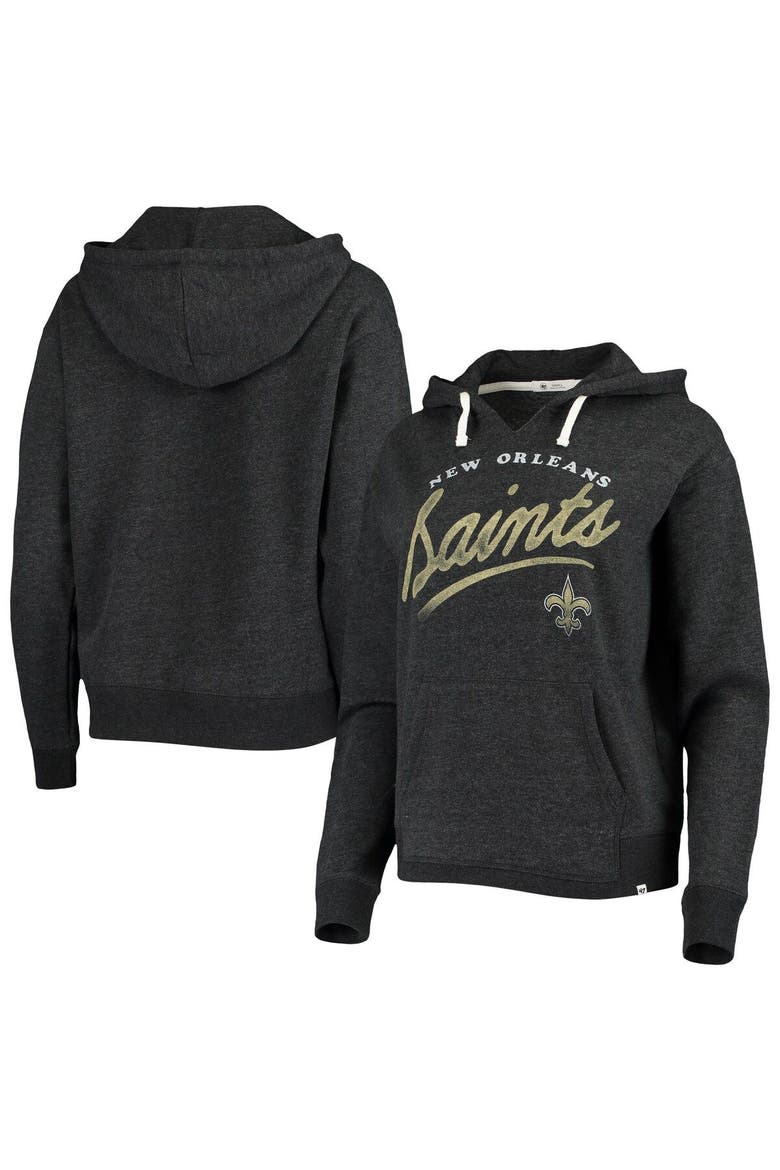 Women's '47 Heather Charcoal New Orleans Saints Cross Script Emerson Hoodie, Main, color, Heather Charcoal