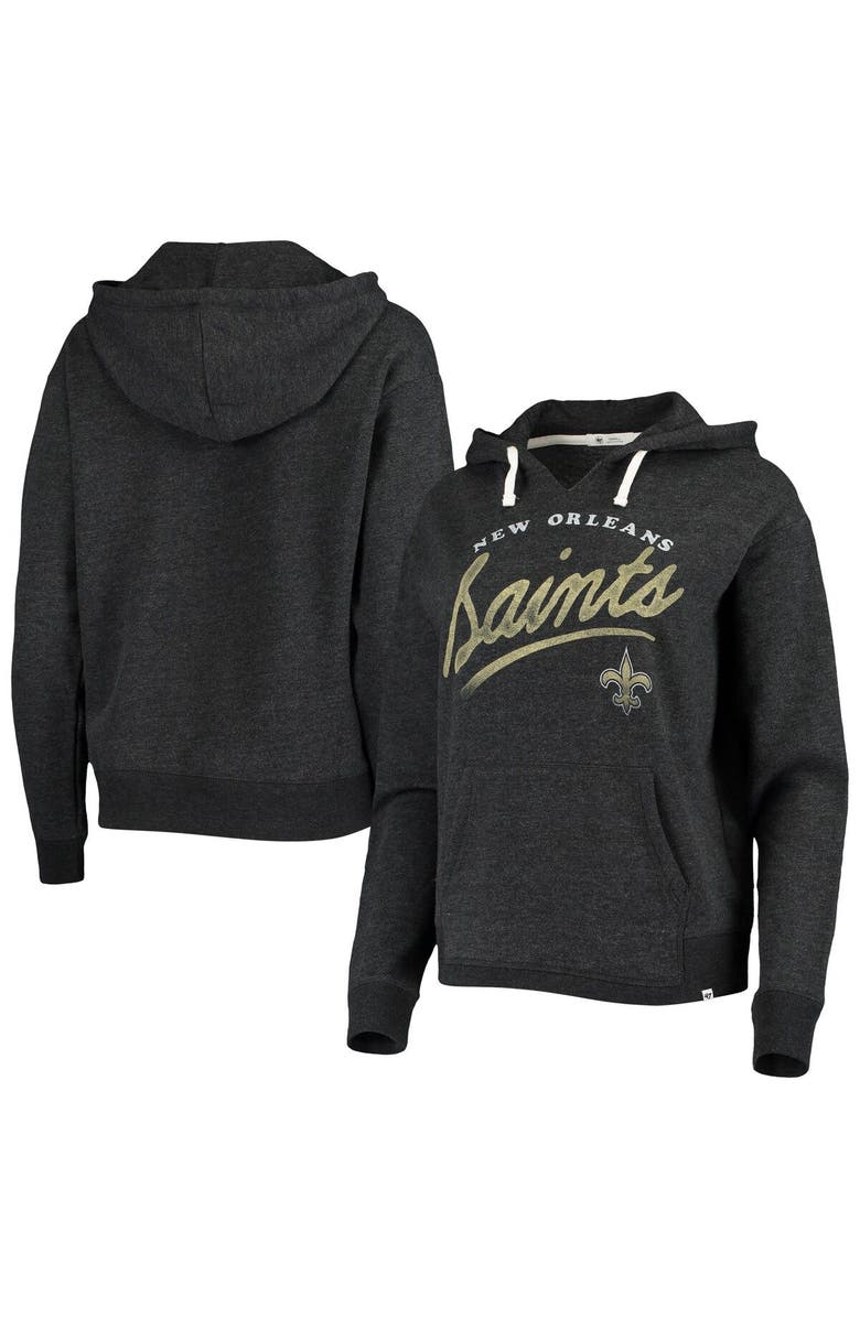 '47 Women's '47 Heather Charcoal New Orleans Saints Cross Script Emerson Hoodie, Main, color, Heather Charcoal