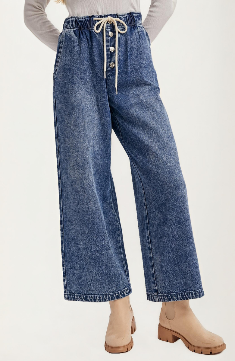 Knit and Lounge Wide Leg Drawstring Denim Pants, Alternate, color, 
