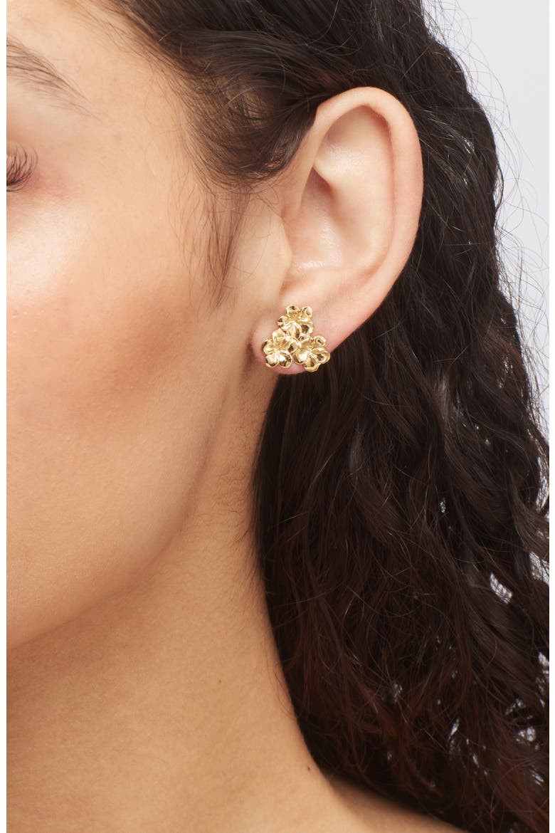 Melia Trio Flower Bunch Stud Earrings, Alternate, color, GOLD